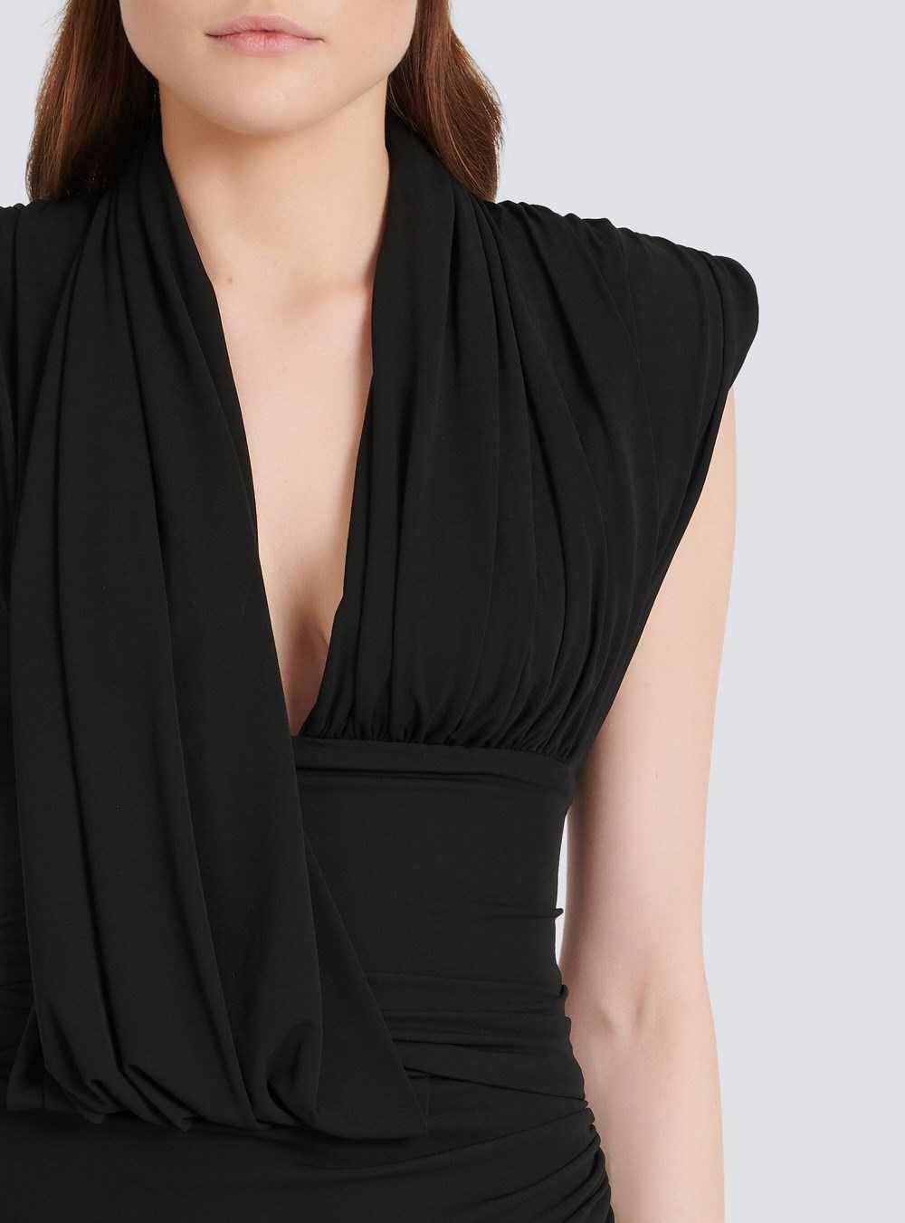 Balmain Long Draped Jersey Dress Black | SANULGF-02