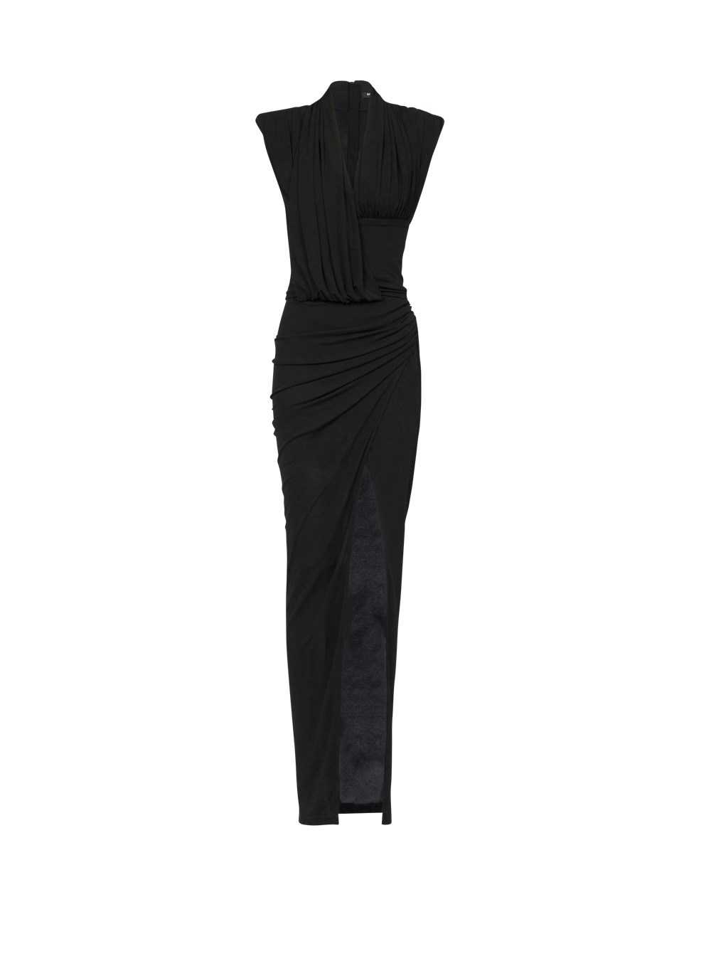 Balmain Long Draped Jersey Dress Black | SANULGF-02