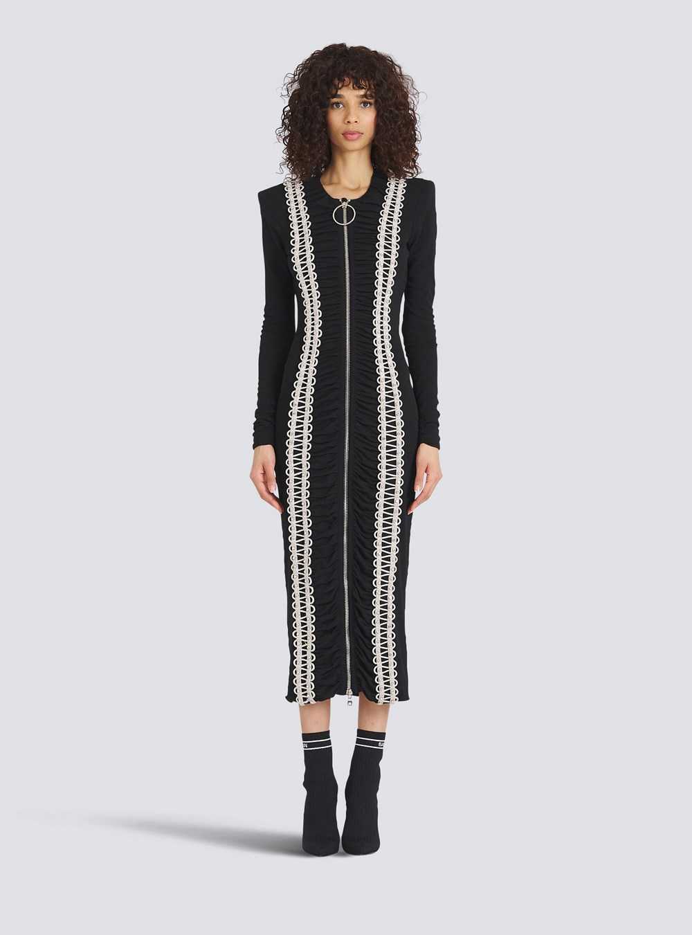 Balmain Long Embroidered Dress Black | EYKCOPS-09