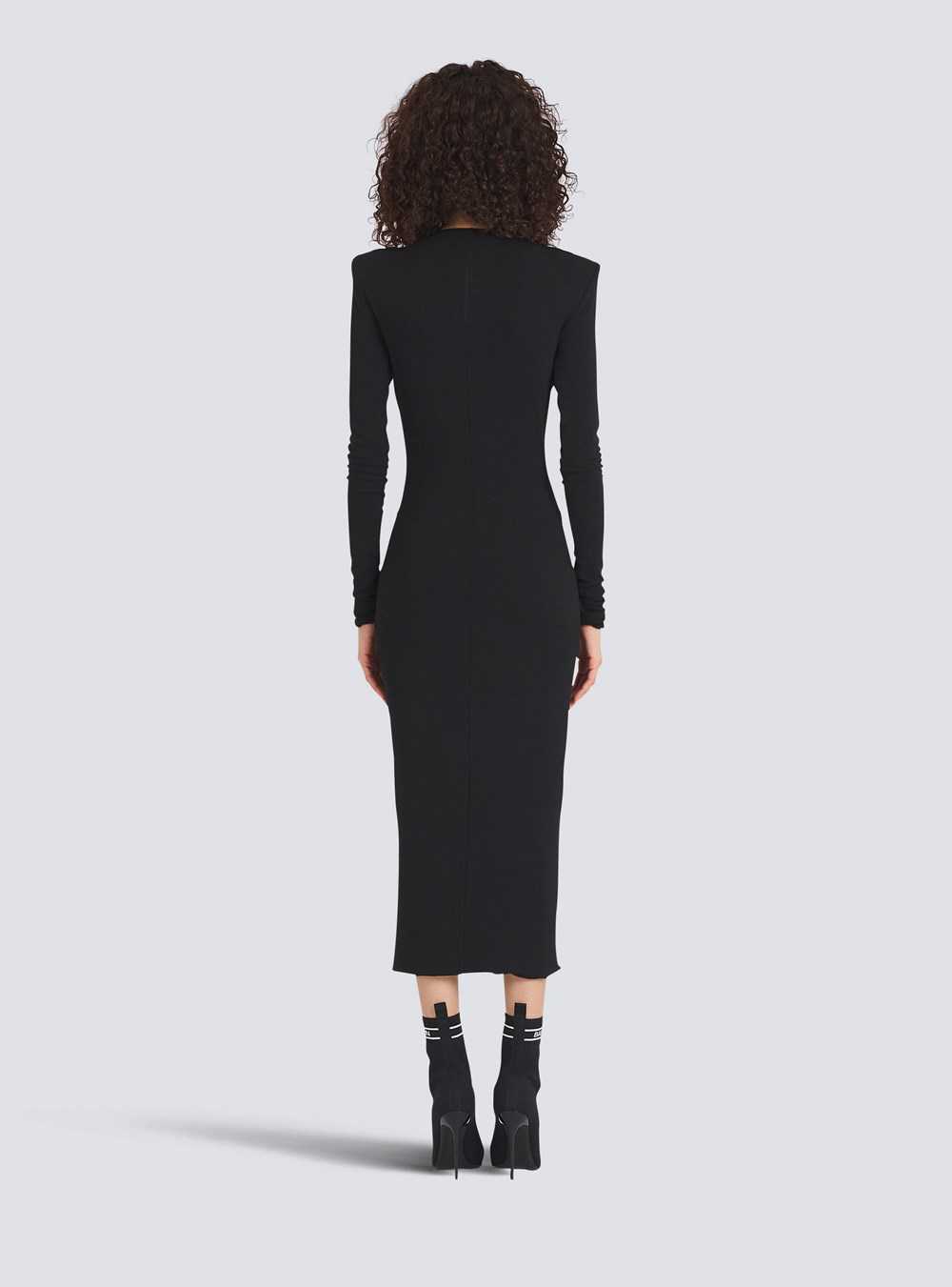 Balmain Long Embroidered Dress Black | EYKCOPS-09