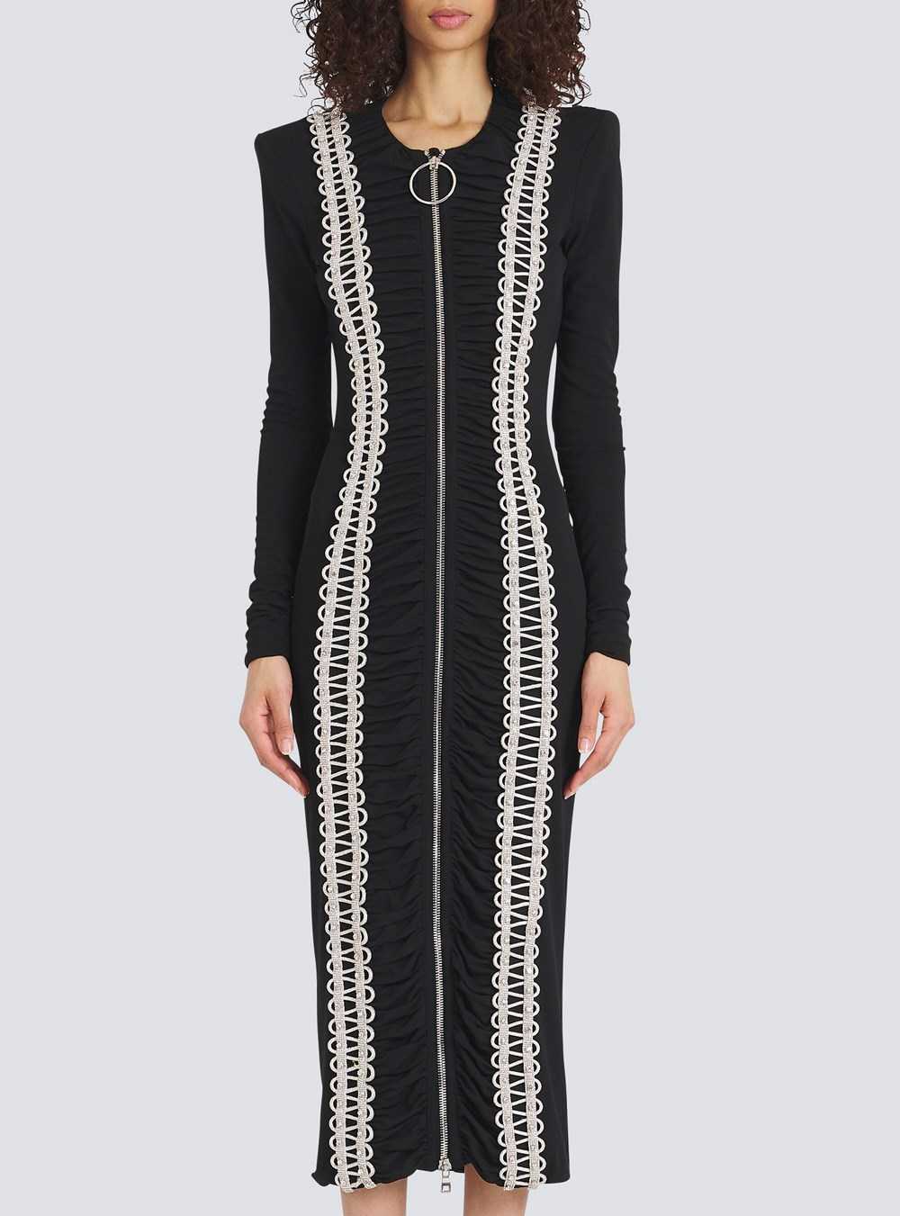 Balmain Long Embroidered Dress Black | EYKCOPS-09