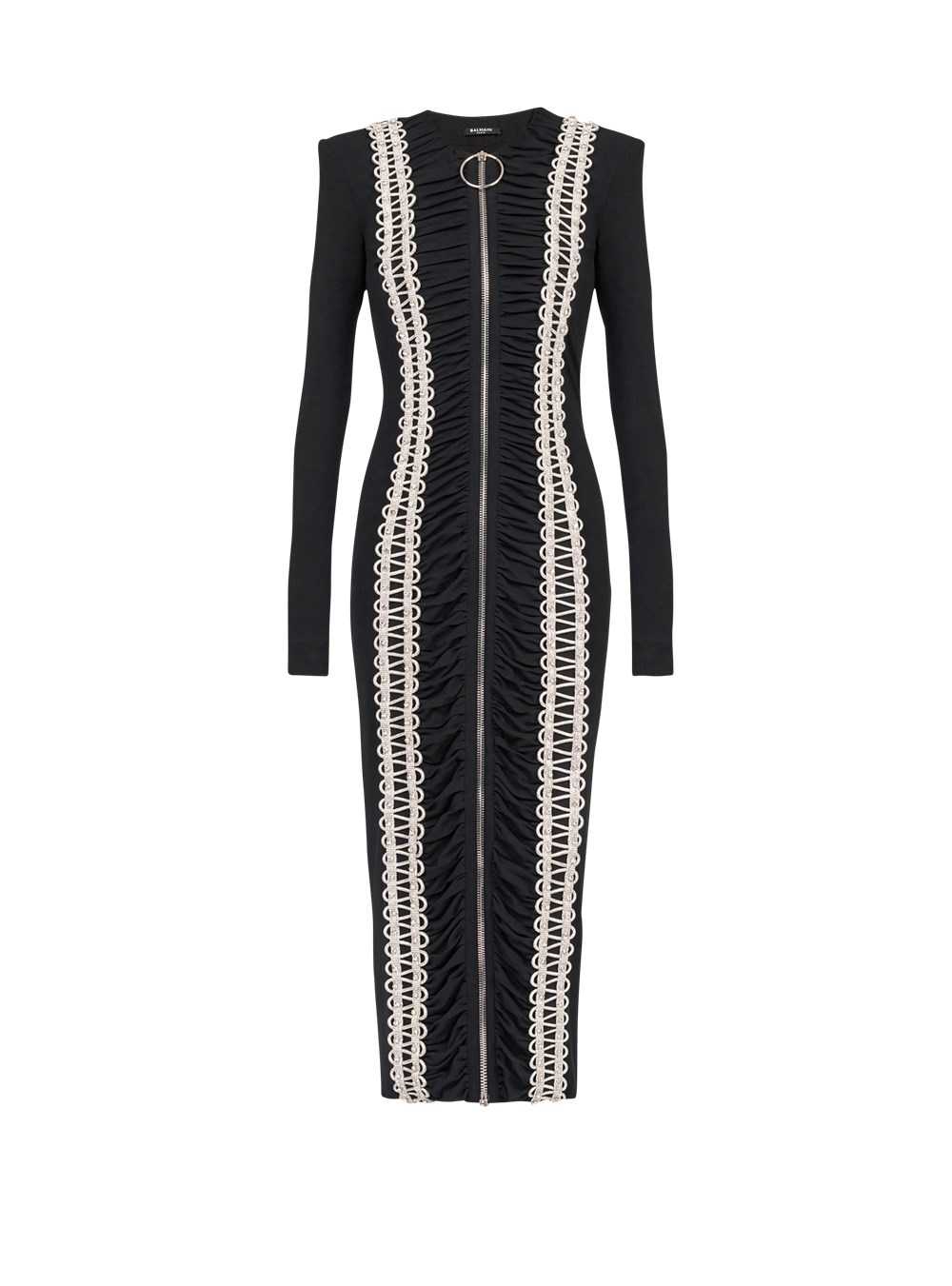 Balmain Long Embroidered Dress Black | EYKCOPS-09