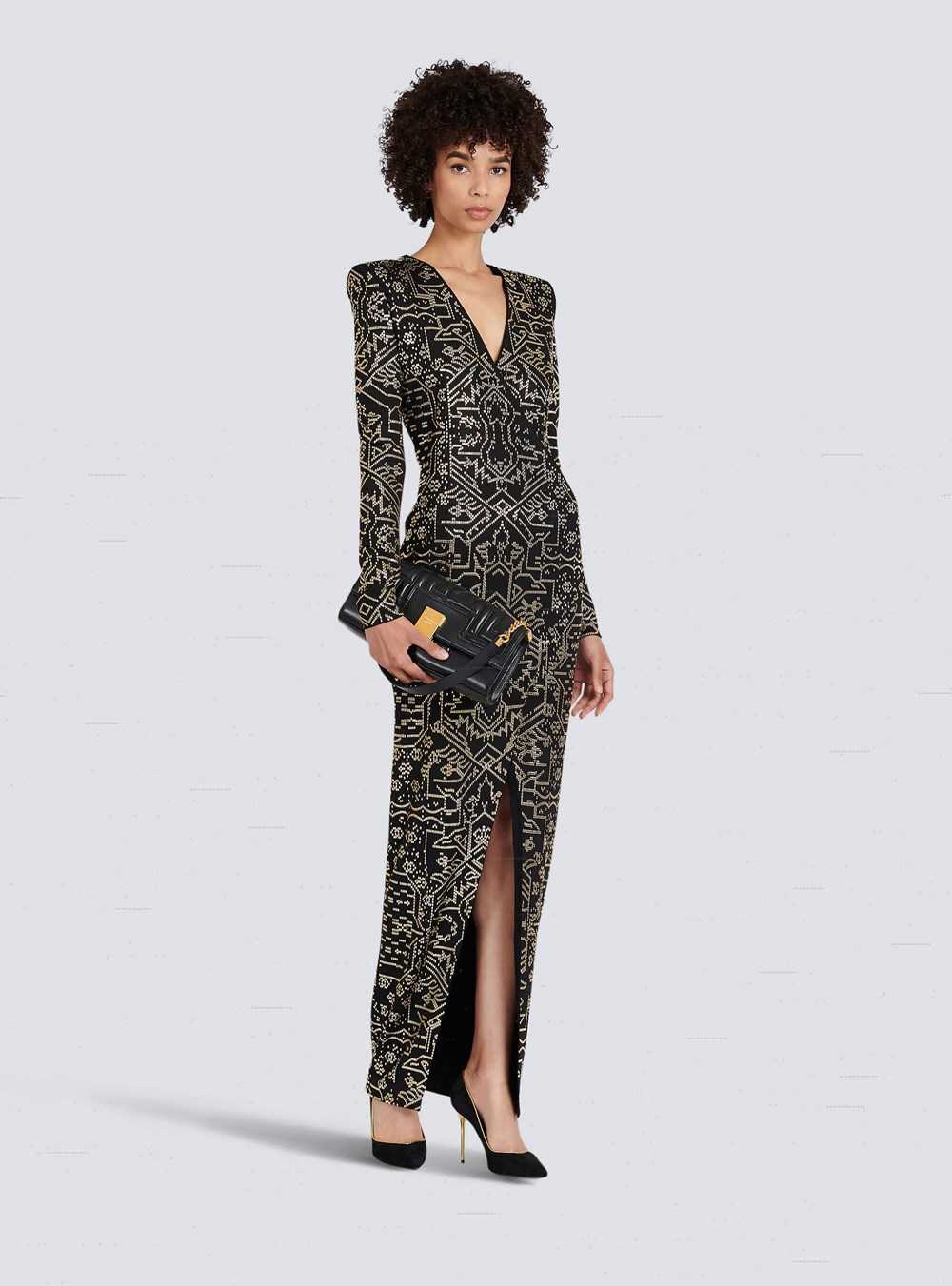 Balmain Long Embroidered Dress Black | HTQMDZG-24