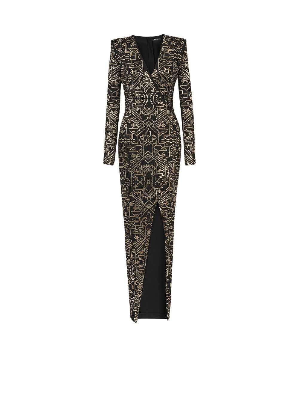 Balmain Long Embroidered Dress Black | HTQMDZG-24