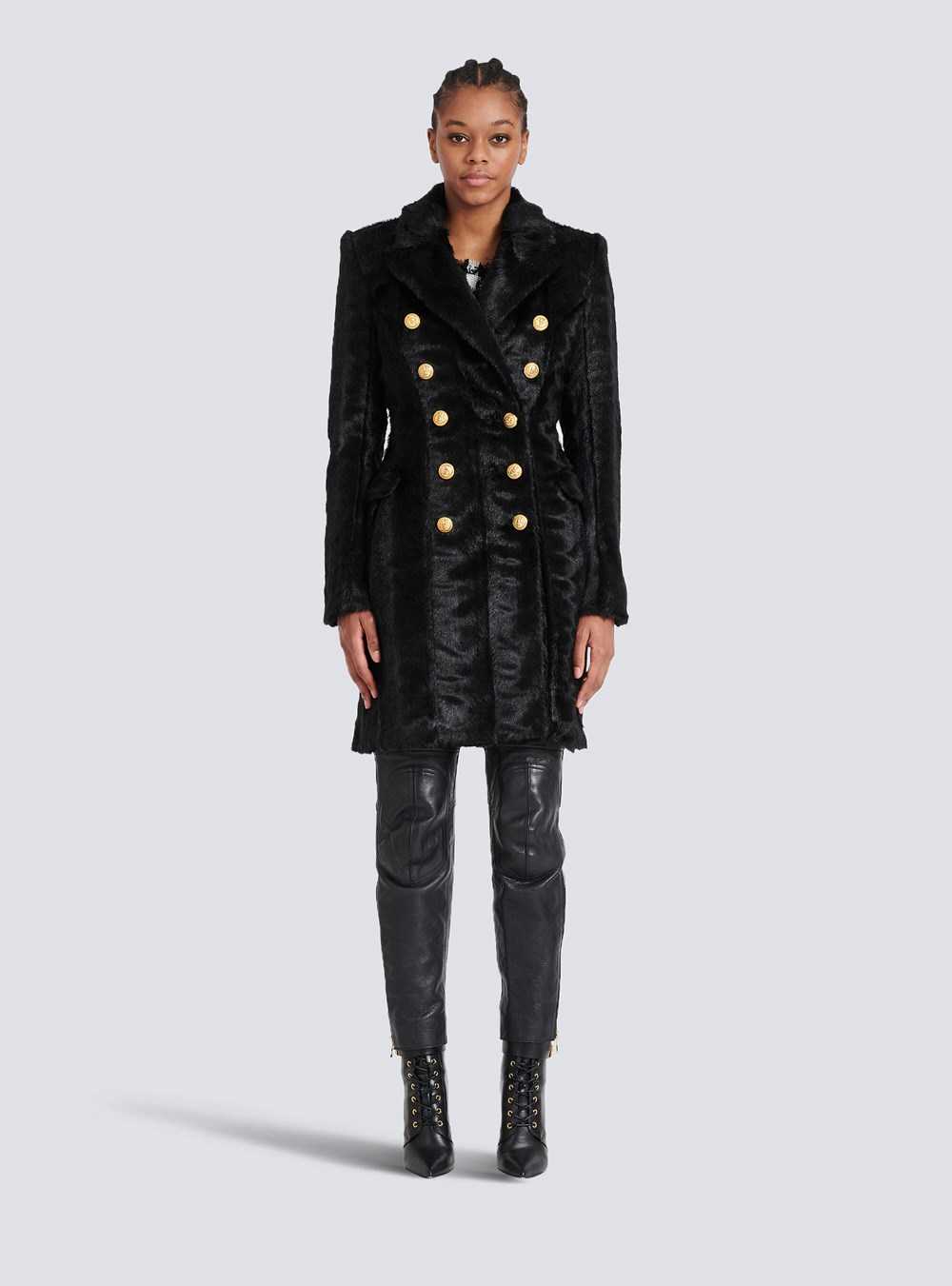 Balmain Long Faux Fur Coat With Double-buttoned Fastening Grey | RKGCWYF-81