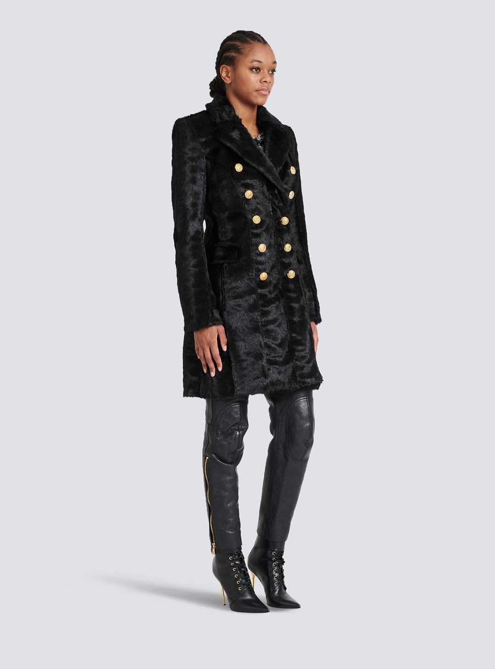 Balmain Long Faux Fur Coat With Double-buttoned Fastening Grey | RKGCWYF-81