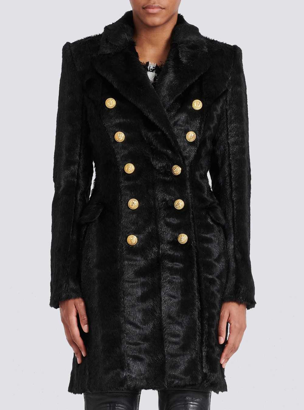 Balmain Long Faux Fur Coat With Double-buttoned Fastening Grey | RKGCWYF-81