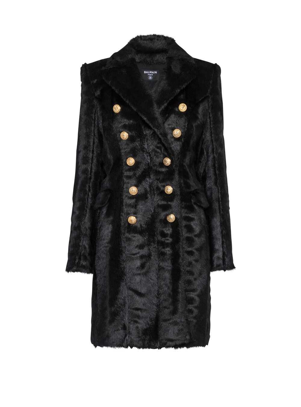 Balmain Long Faux Fur Coat With Double-buttoned Fastening Grey | RKGCWYF-81