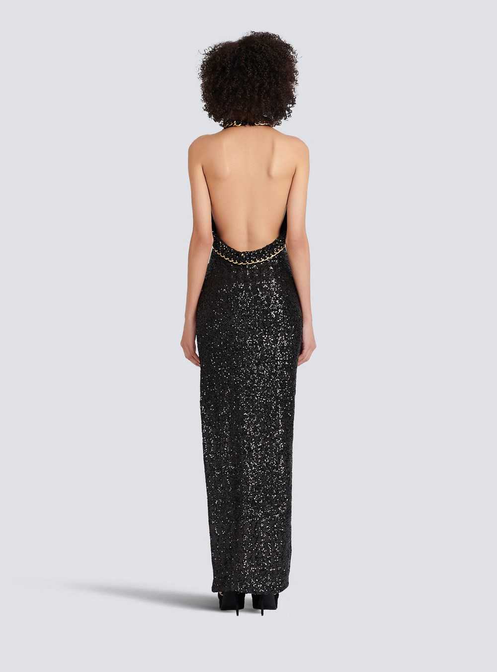 Balmain Long Sequined Embroidered Dress Black | JHYWFOL-98