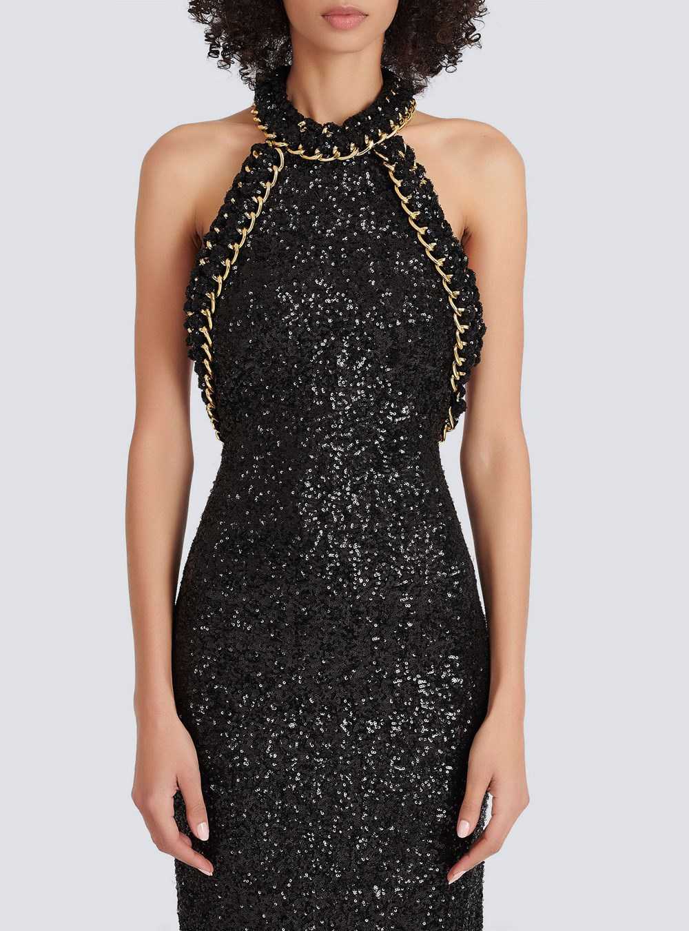 Balmain Long Sequined Embroidered Dress Black | JHYWFOL-98