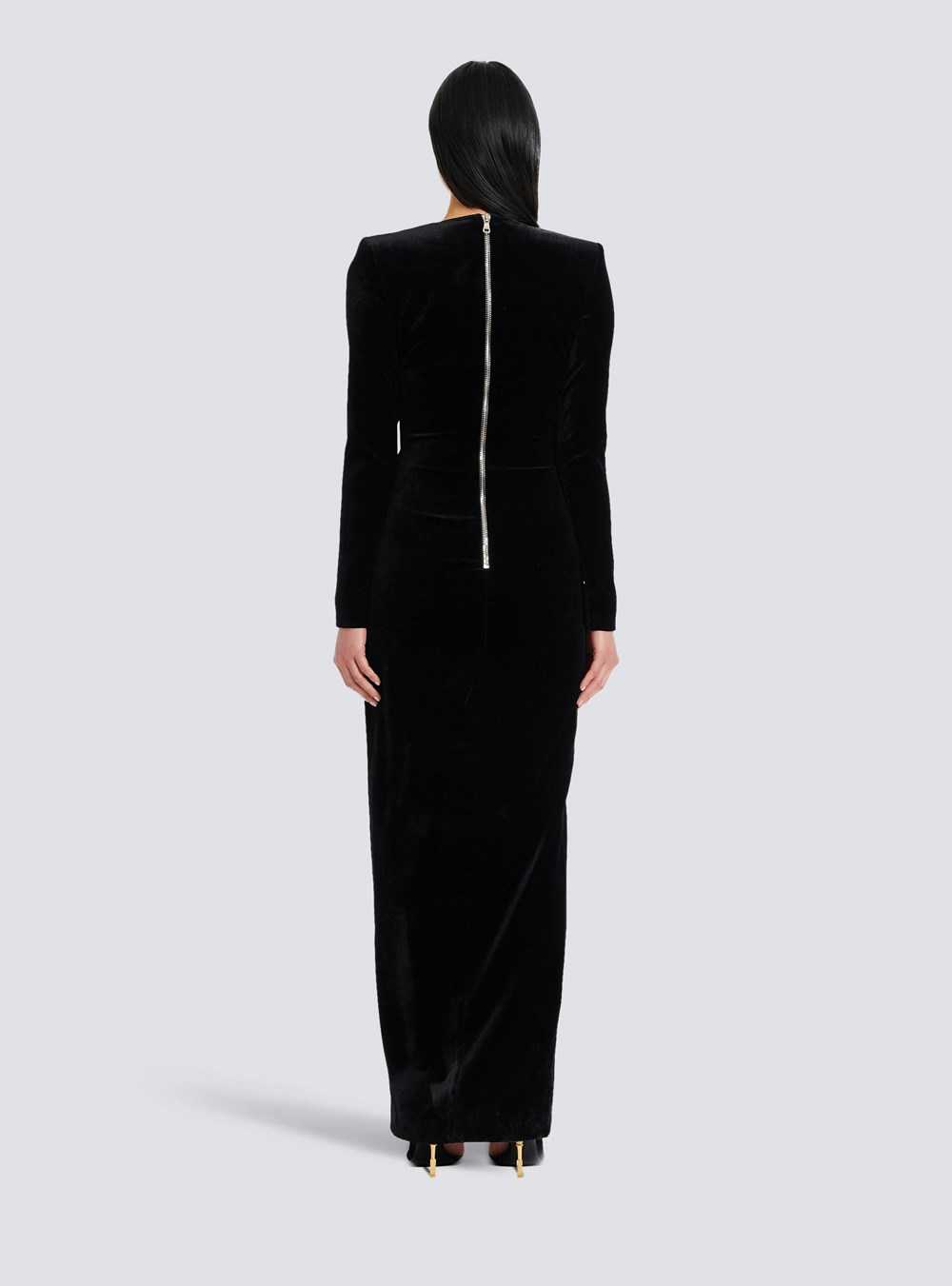 Balmain Long Velvet Dress With Embroidery Black | ELRPJUG-65