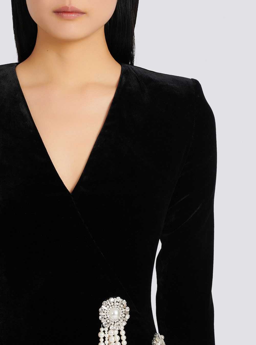 Balmain Long Velvet Dress With Embroidery Black | ELRPJUG-65