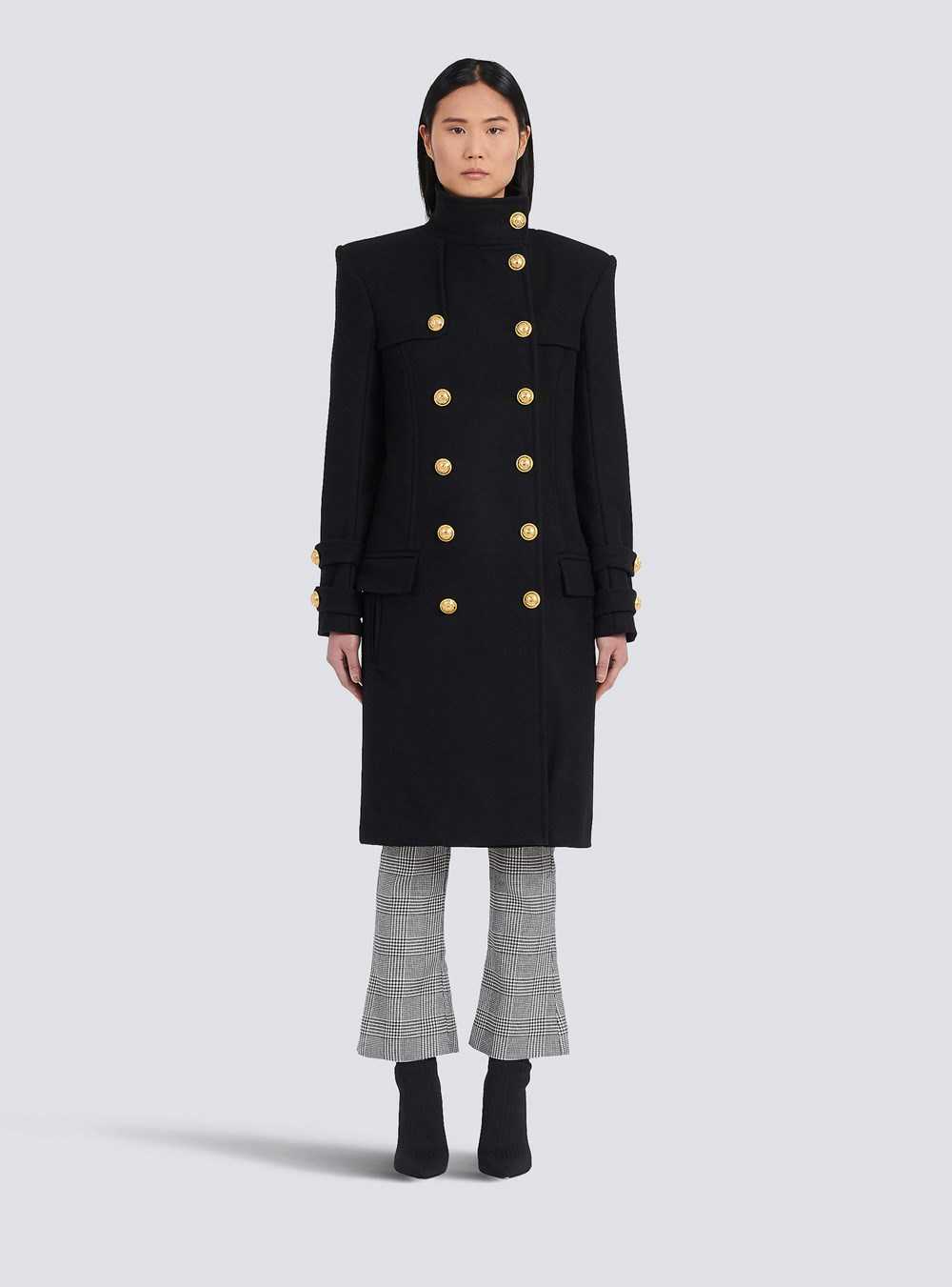 Balmain Long Wool And Cashmere Coat With Double-breasted Gold-tone Buttoned Fastening Black | GBPRSVL-97