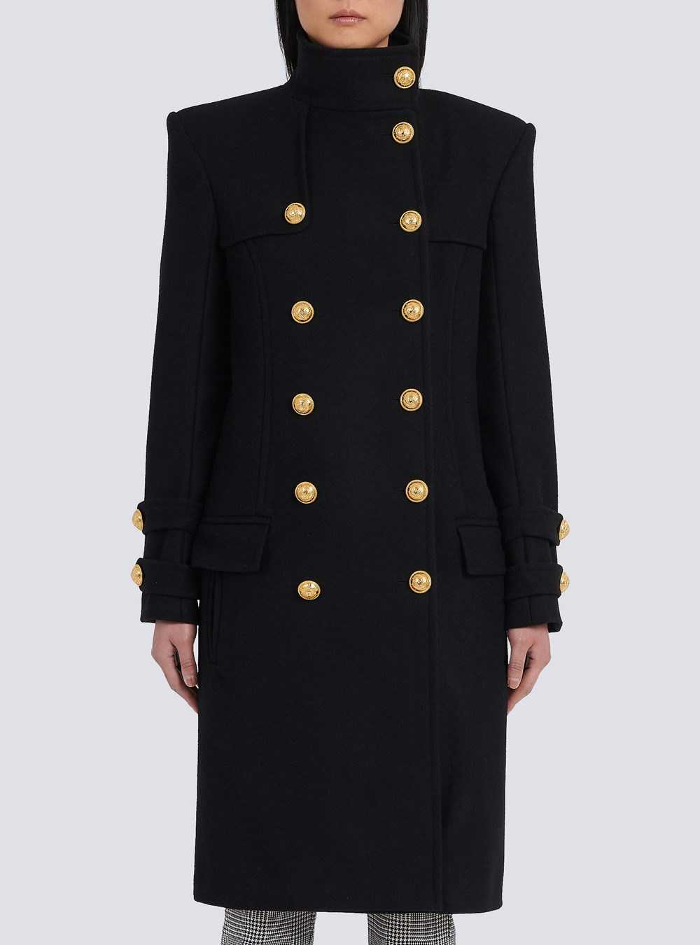 Balmain Long Wool And Cashmere Coat With Double-breasted Gold-tone Buttoned Fastening Black | GBPRSVL-97