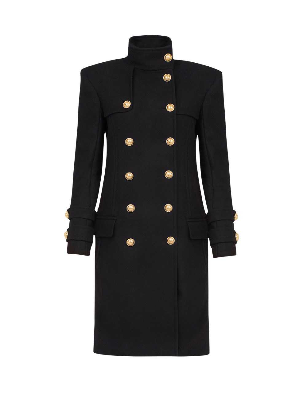 Balmain Long Wool And Cashmere Coat With Double-breasted Gold-tone Buttoned Fastening Black | GBPRSVL-97