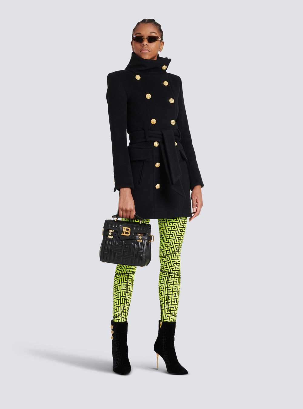 Balmain Long Wool Coat With Double-breasted Gold-tone Buttoned Fastening Black | JEMWOFK-59