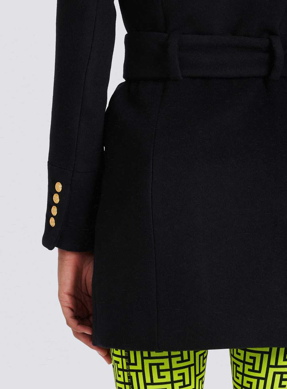 Balmain Long Wool Coat With Double-breasted Gold-tone Buttoned Fastening Black | JEMWOFK-59