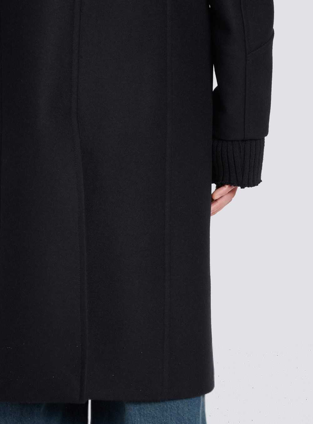 Balmain Long Wool Coat With Monogram-patterned Collar And Lining Black | ZPGEDTV-69