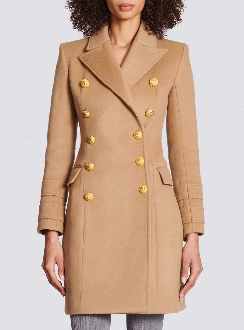 Balmain Long Wool Double-breasted Coat Brown | VEWBDPI-17