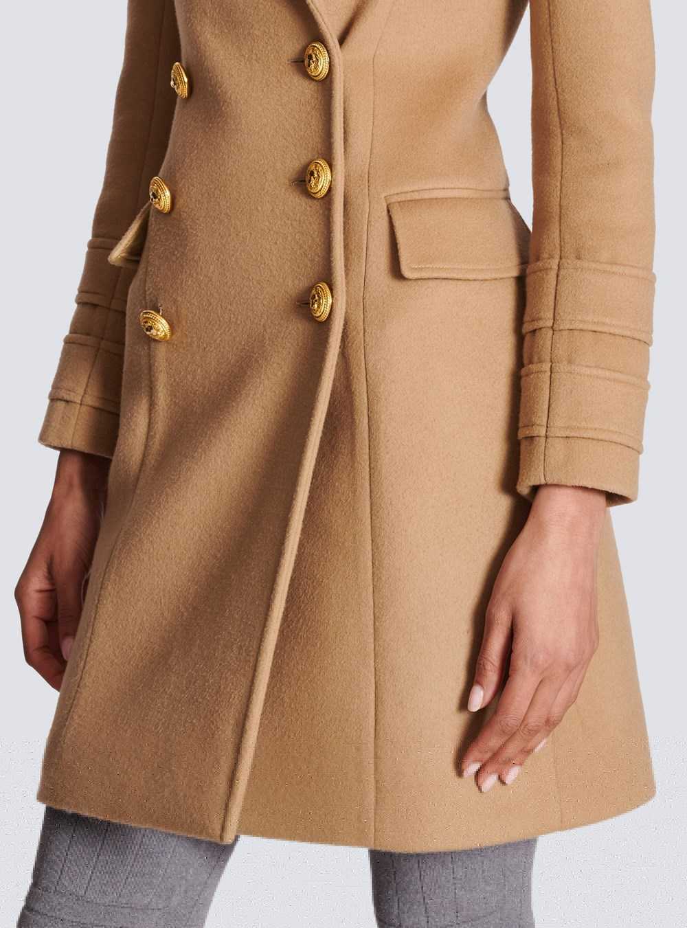 Balmain Long Wool Double-breasted Coat Brown | VEWBDPI-17