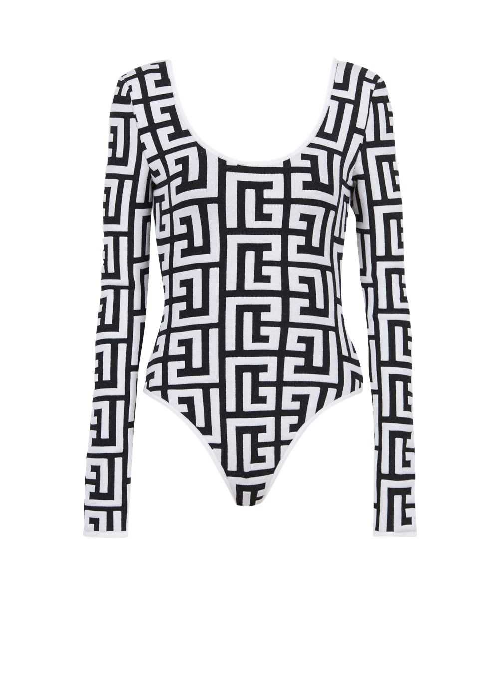 Balmain Long-sleeved Knit Bodysuit With Maxi Balmain Monogram Black | UFTOWNJ-36