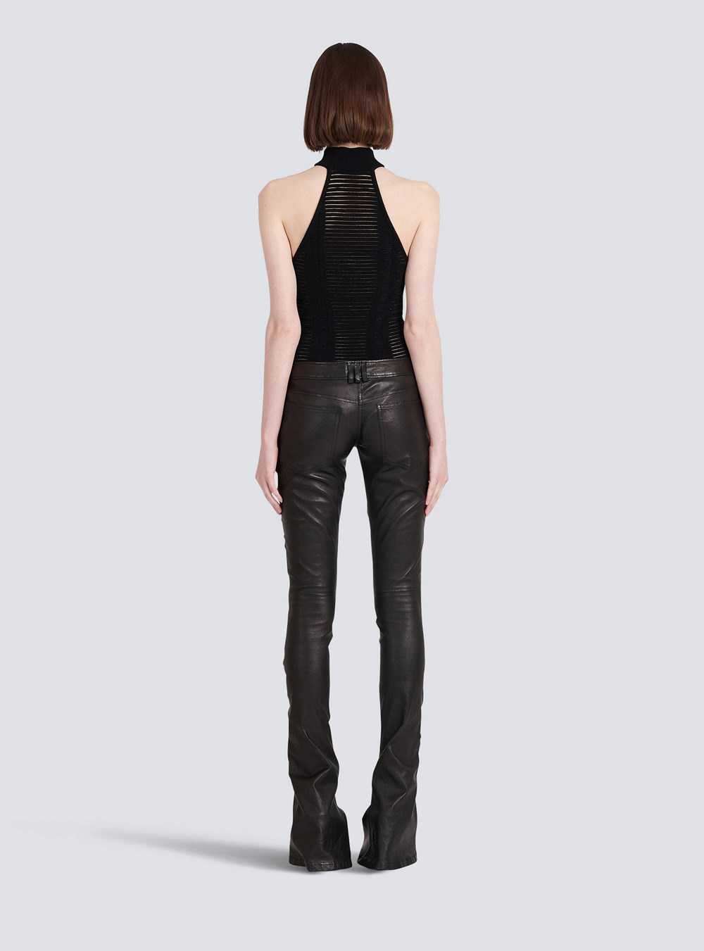 Balmain Low-rise Leather Bootcut Pants Black | BJEPGHW-97