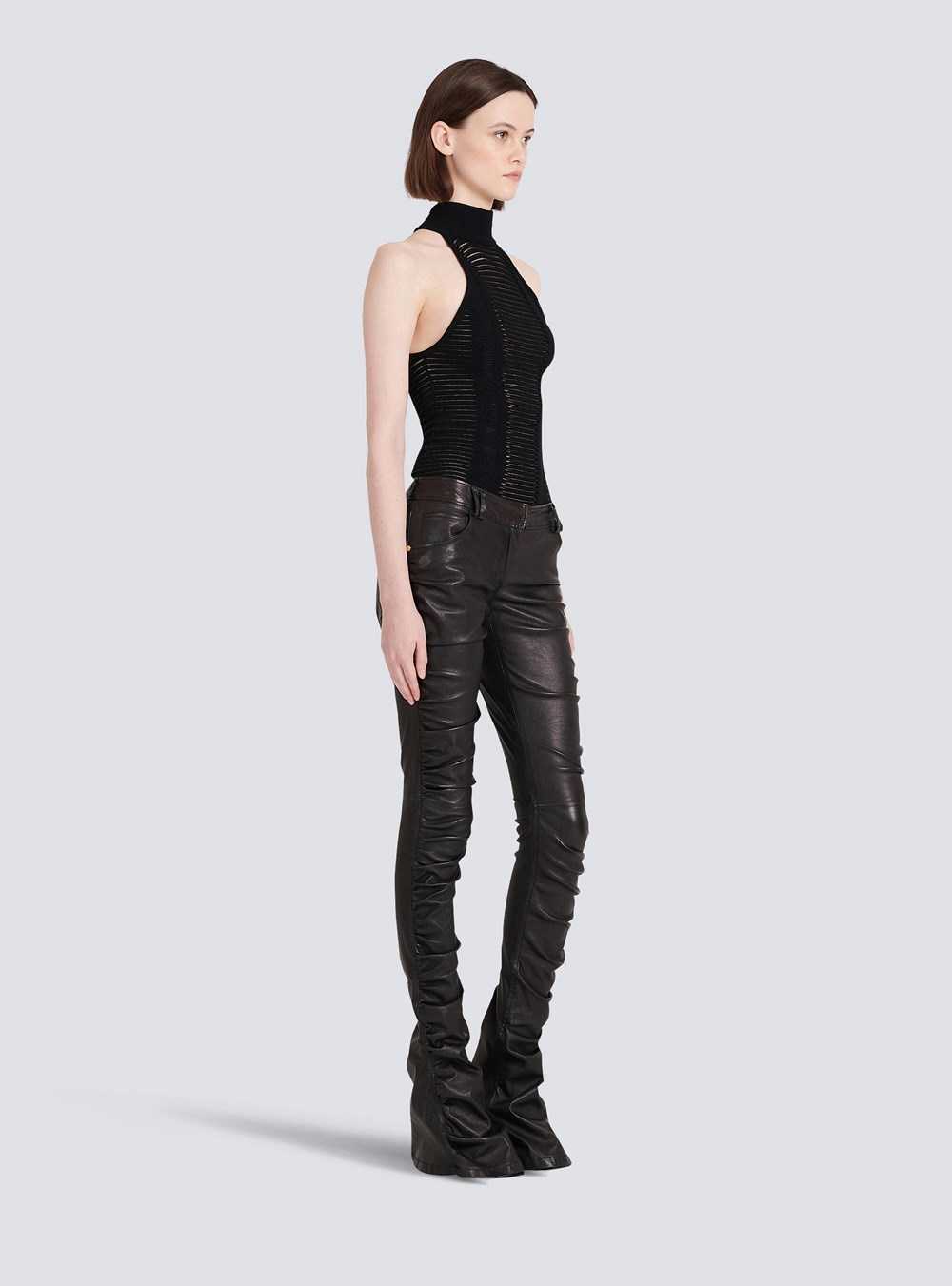 Balmain Low-rise Leather Bootcut Pants Black | BJEPGHW-97