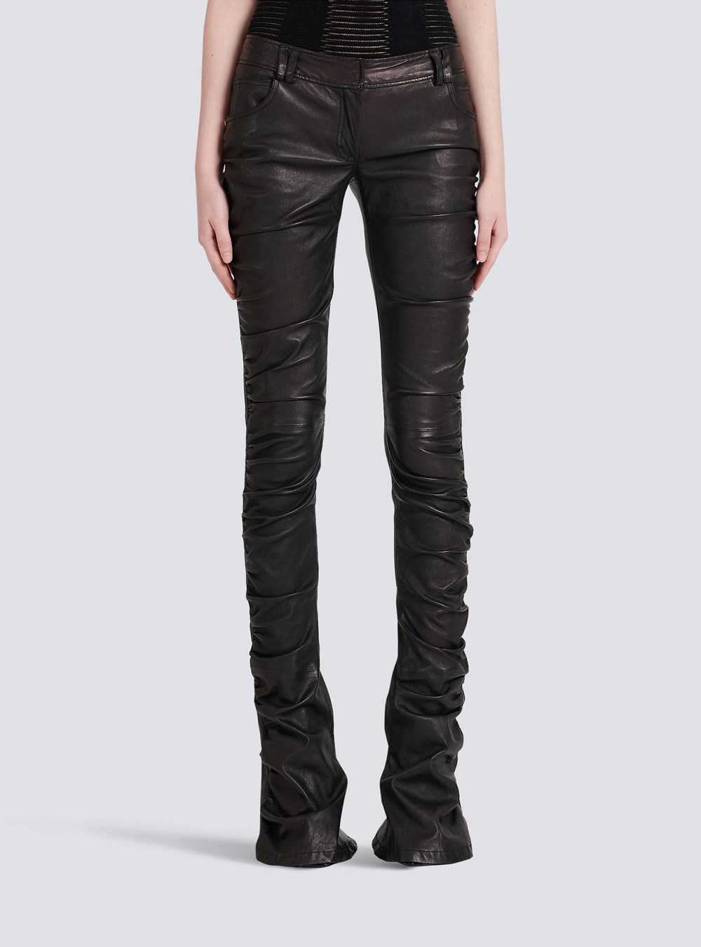 Balmain Low-rise Leather Bootcut Pants Black | BJEPGHW-97