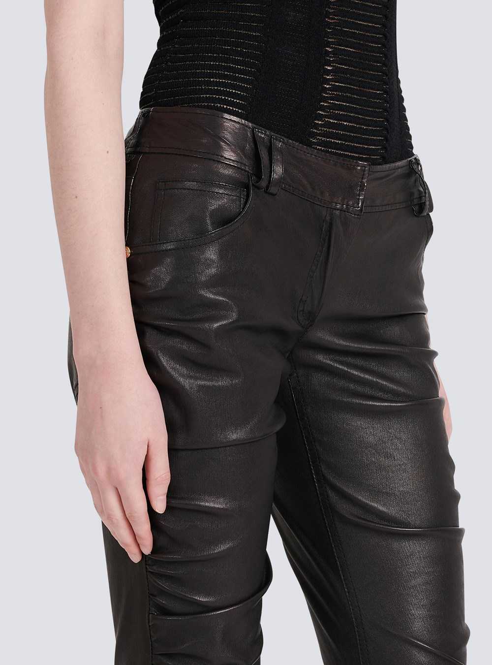 Balmain Low-rise Leather Bootcut Pants Black | BJEPGHW-97