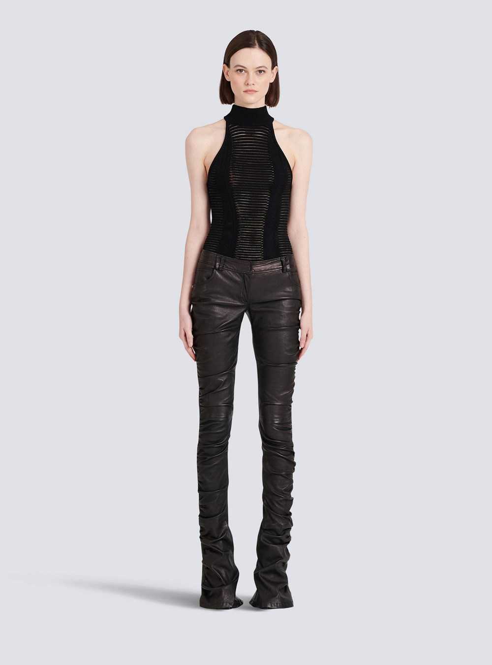 Balmain Low-rise Leather Bootcut Pants Black | BJEPGHW-97