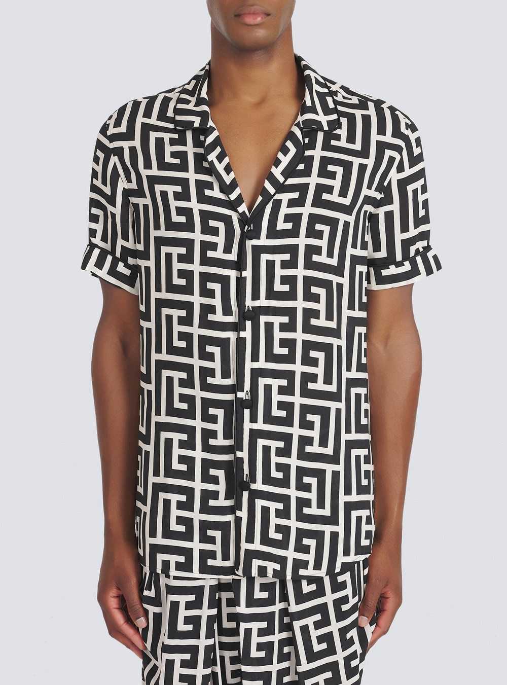 Balmain Maxi Balmain Monogram Print Eco-designed Shirt Black | XVNRYDW-41