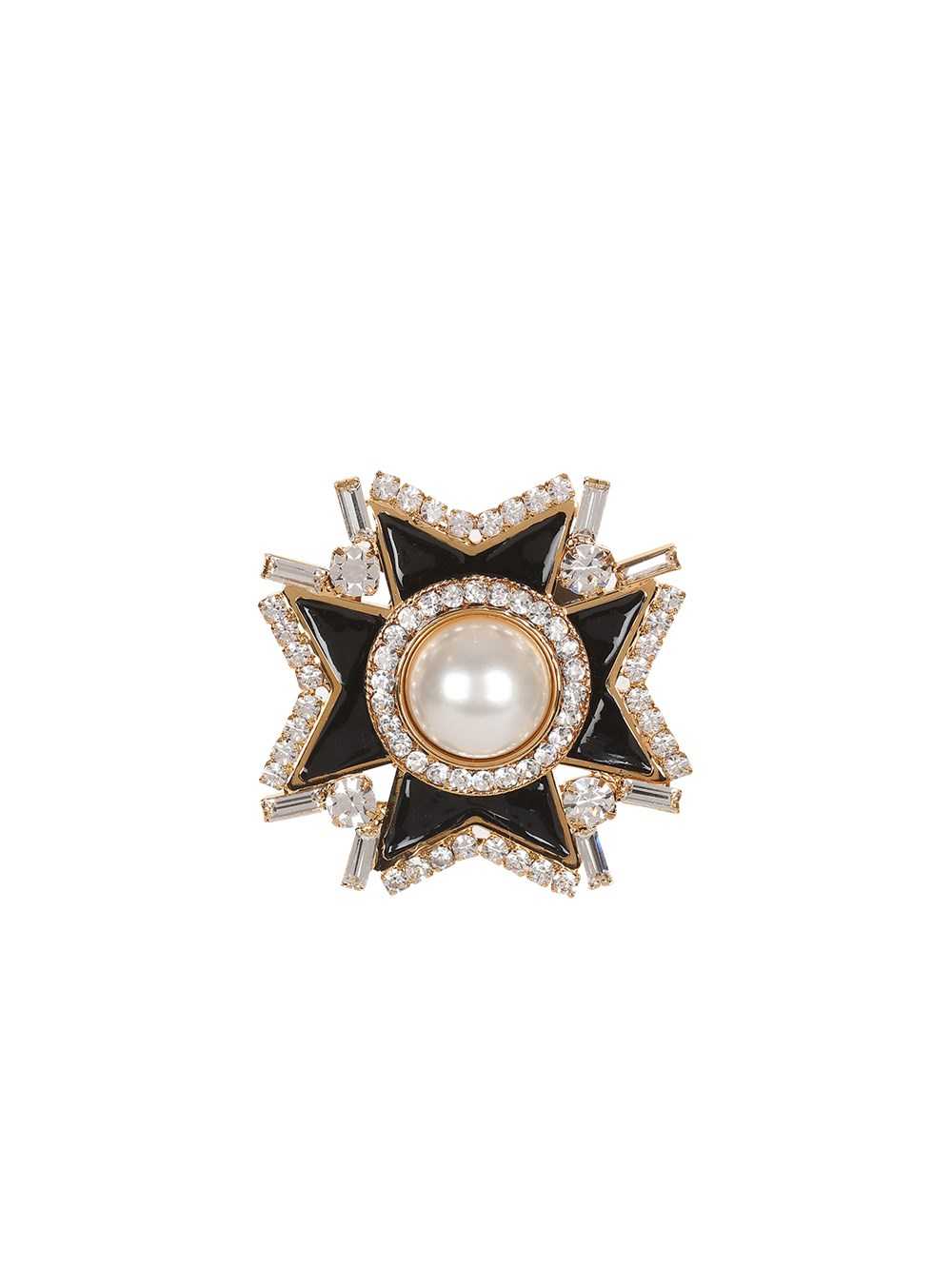 Balmain Metal Brooch With Pearls And Rhinestones Black | XFDAJTY-12