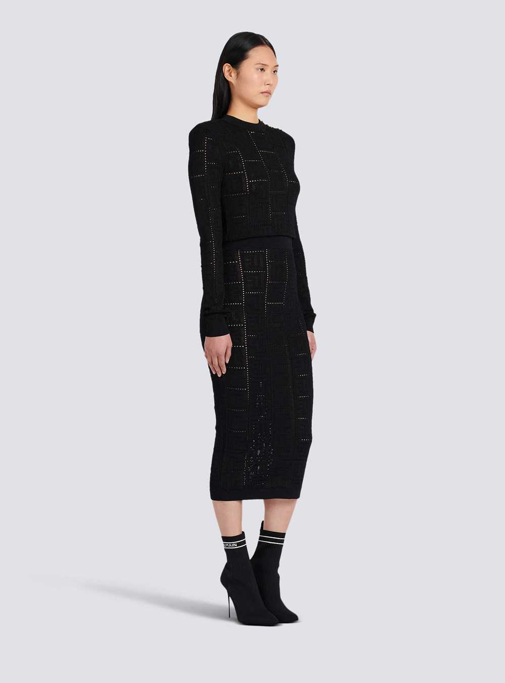 Balmain Mid-length Eco-designed Knit Skirt With Balmain Monogram Black | SJOMXUW-12