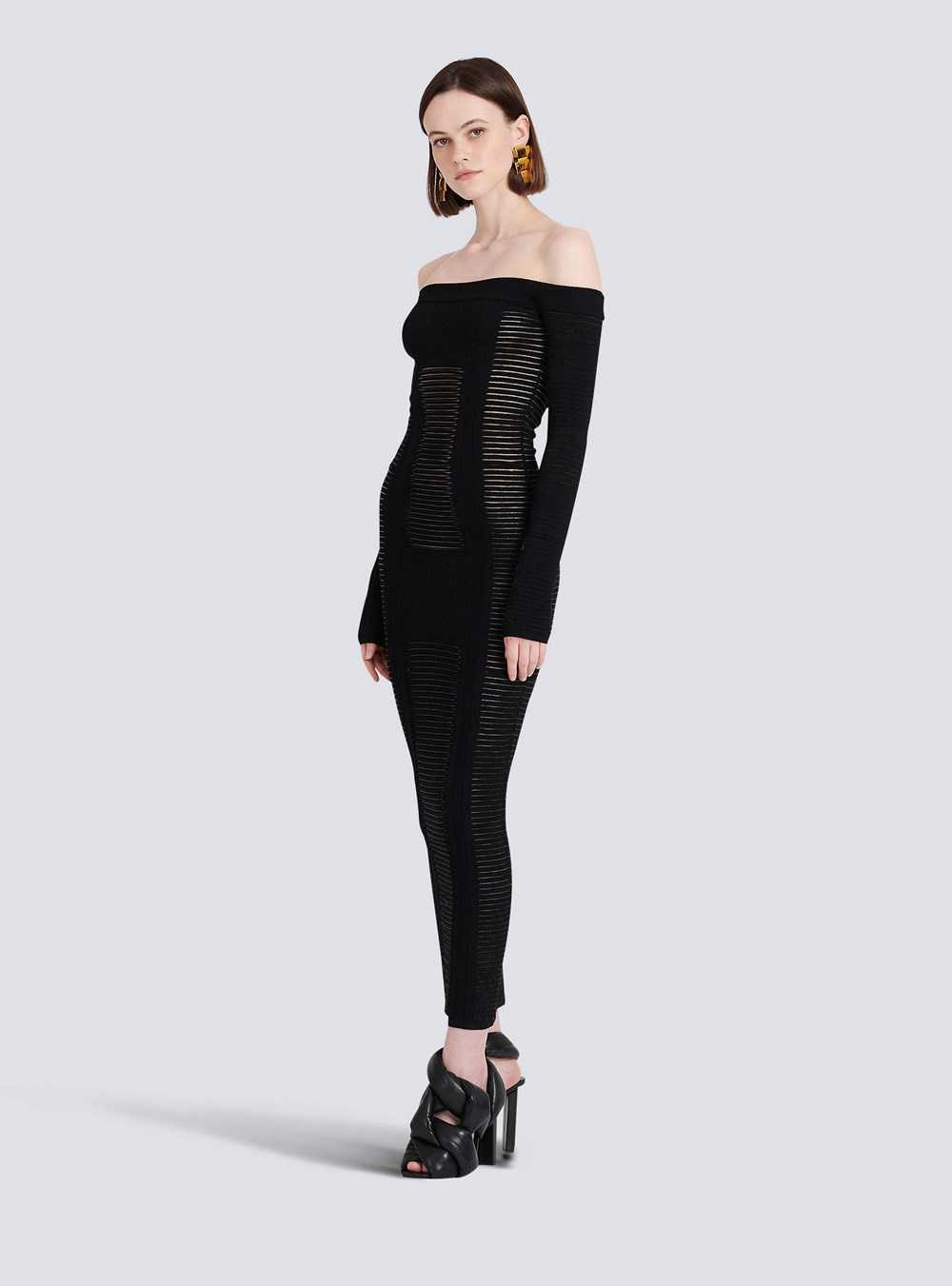 Balmain Mid-length Knit Bustier Dress Black | NEQPROV-51