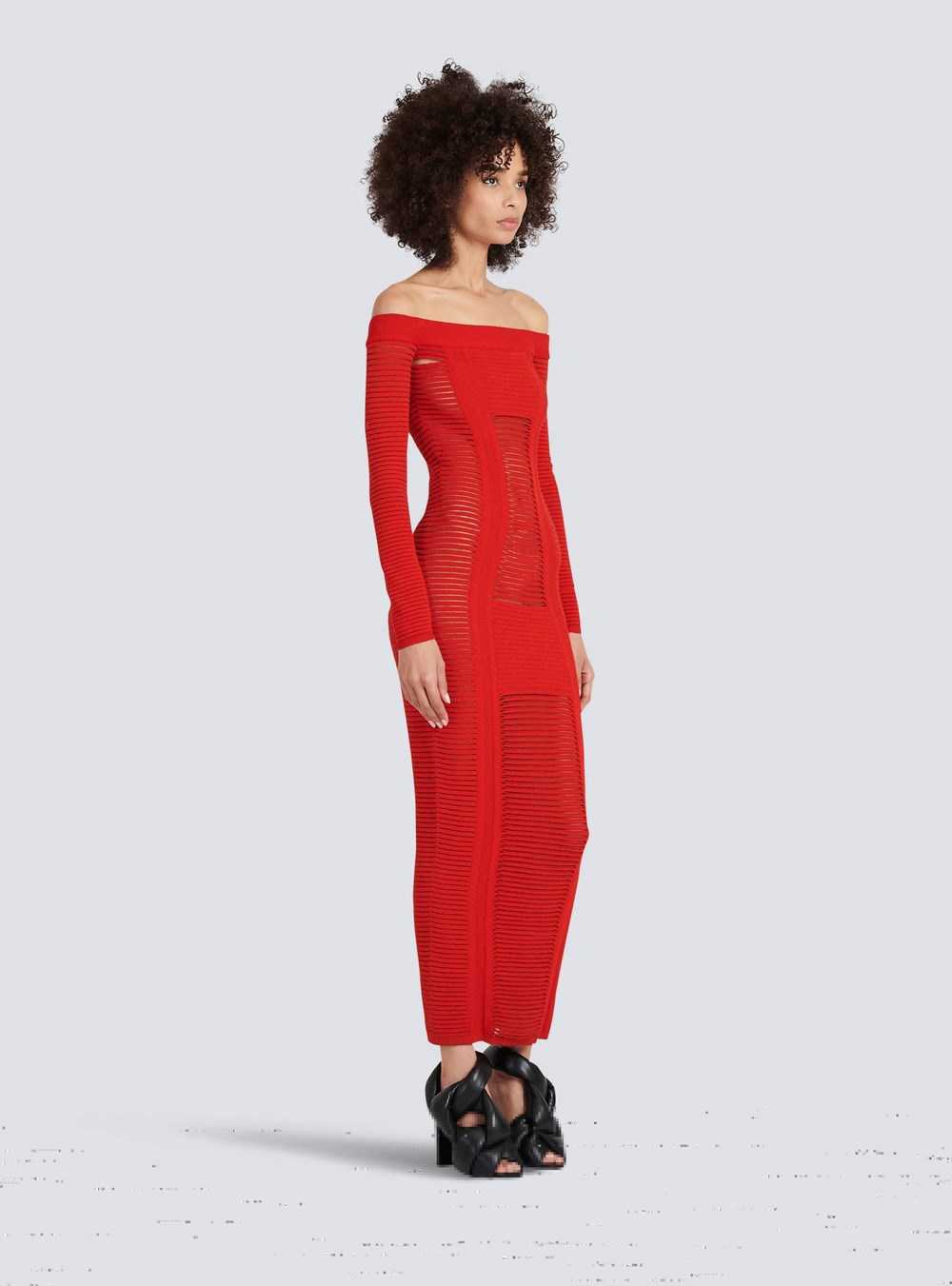 Balmain Mid-length Knit Bustier Dress Red | TRHGKAE-25