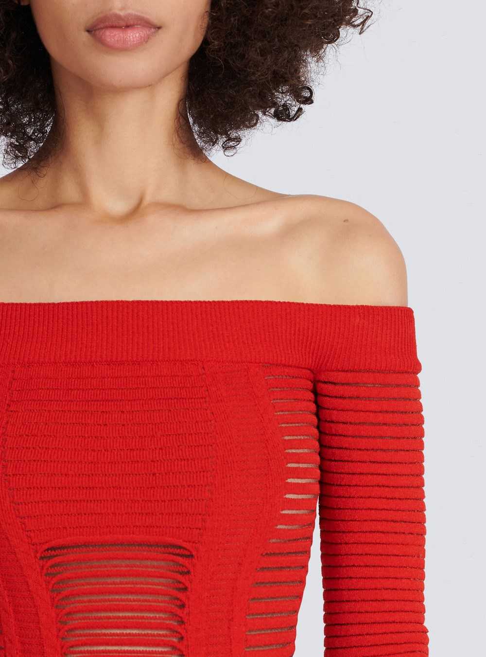 Balmain Mid-length Knit Bustier Dress Red | TRHGKAE-25