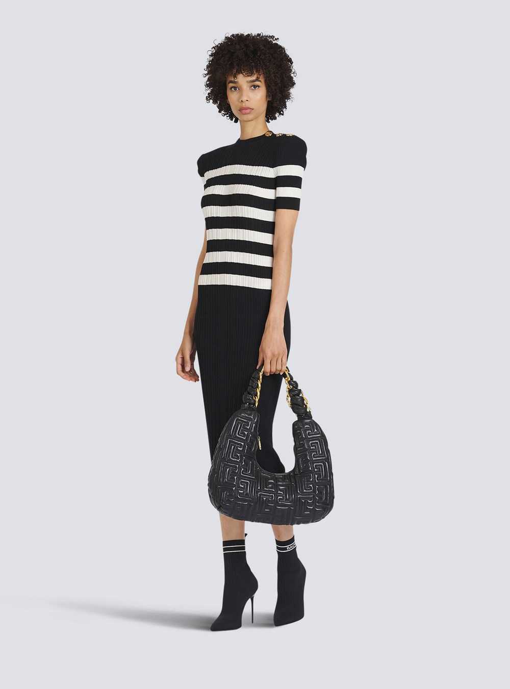 Balmain Mid-length Striped Knit Dress Black | UYTXCSI-21