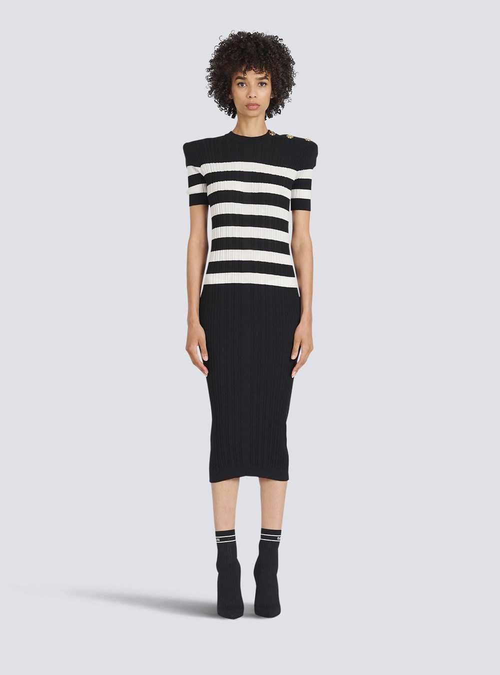 Balmain Mid-length Striped Knit Dress Black | UYTXCSI-21