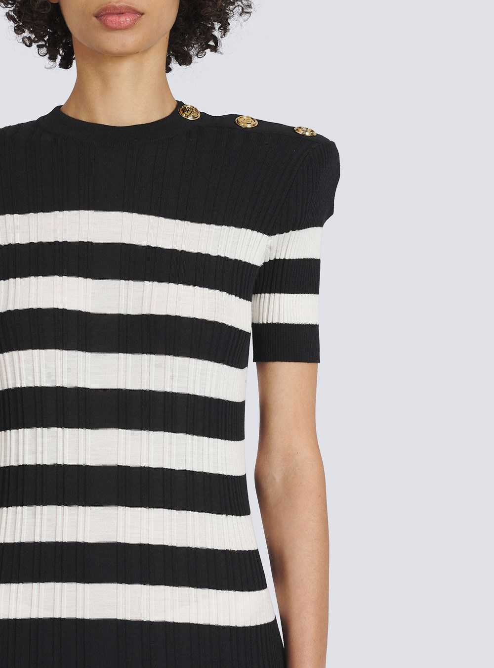 Balmain Mid-length Striped Knit Dress Black | UYTXCSI-21