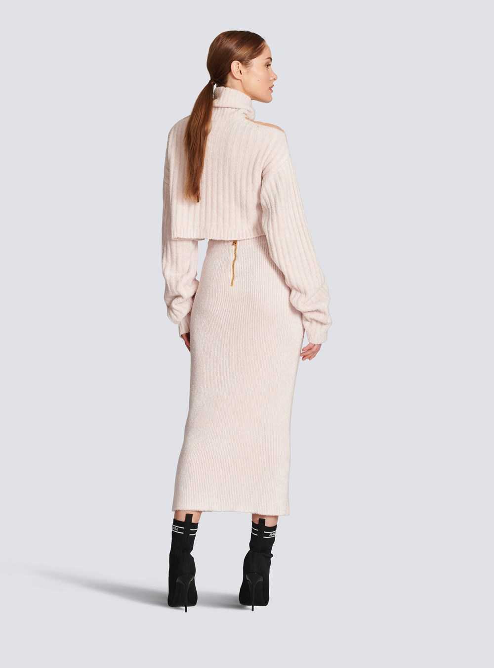 Balmain Mid-length Velvet Skirt Pink | XOZQVTH-81