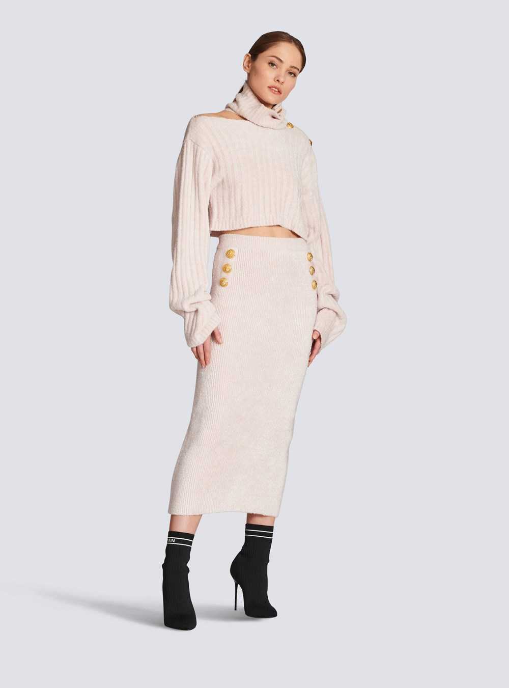 Balmain Mid-length Velvet Skirt Pink | XOZQVTH-81