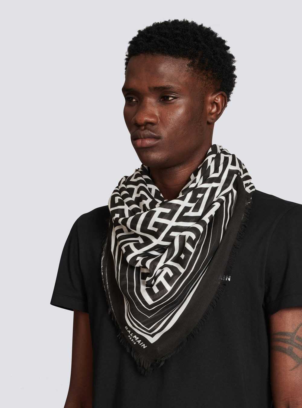 Balmain Modal Scarf With Balmain Monogram Pattern Black | ZIUOVTH-54