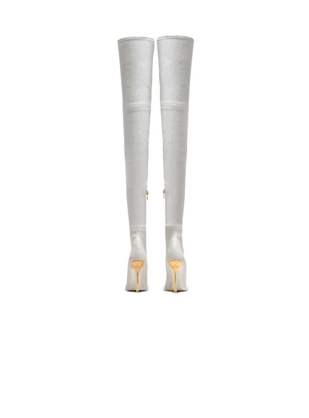 Balmain Moneta Leather Thigh-high Boots White | CWKSHMP-29