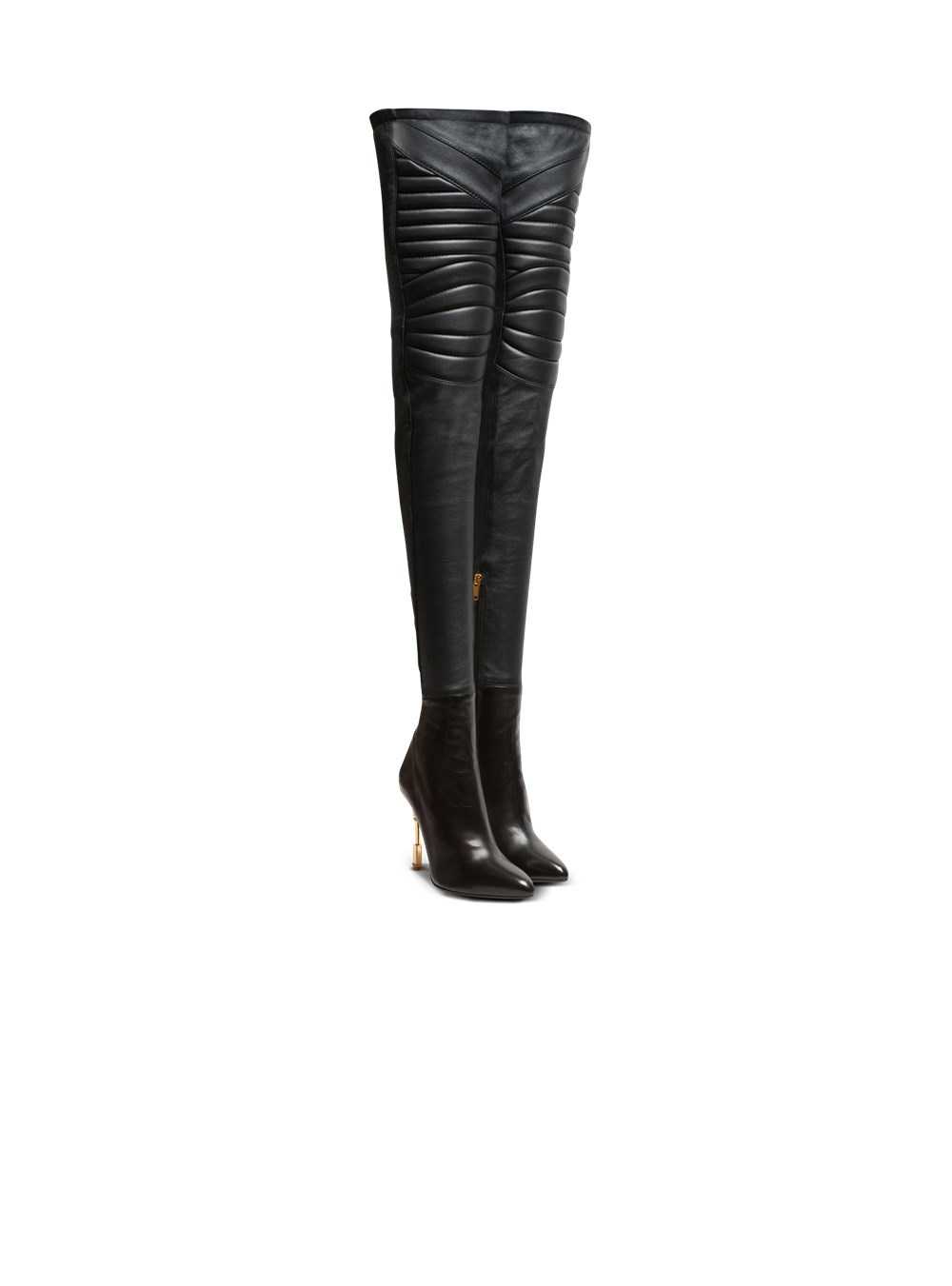 Balmain Moneta Leather Thigh-high Boots Black | DXILECW-46