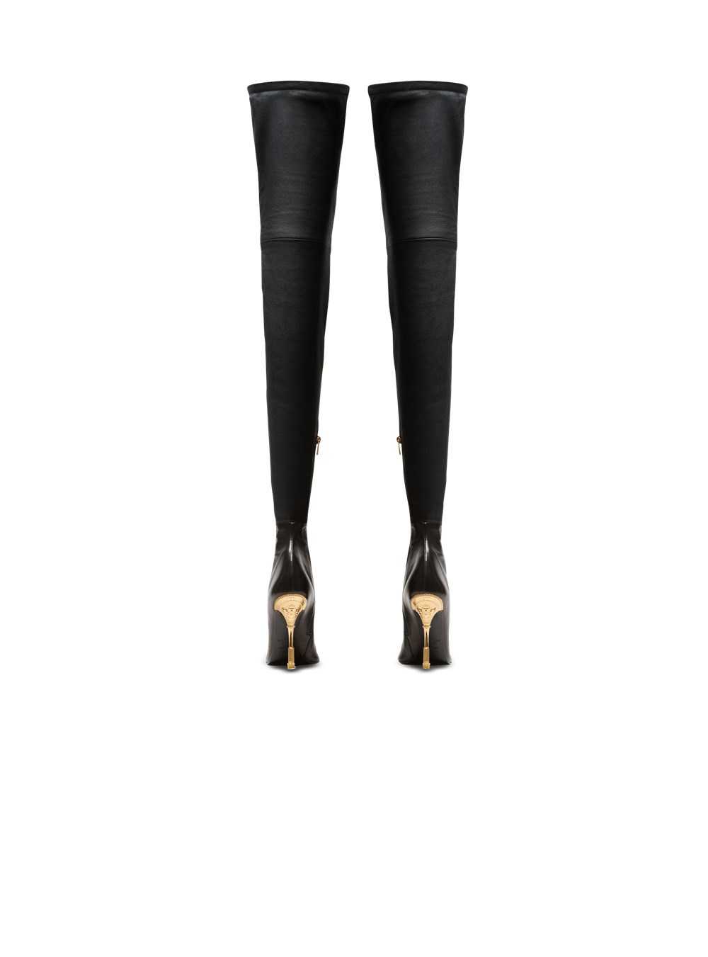 Balmain Moneta Leather Thigh-high Boots Black | DXILECW-46