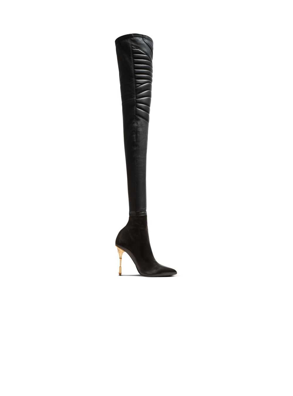 Balmain Moneta Leather Thigh-high Boots Black | DXILECW-46