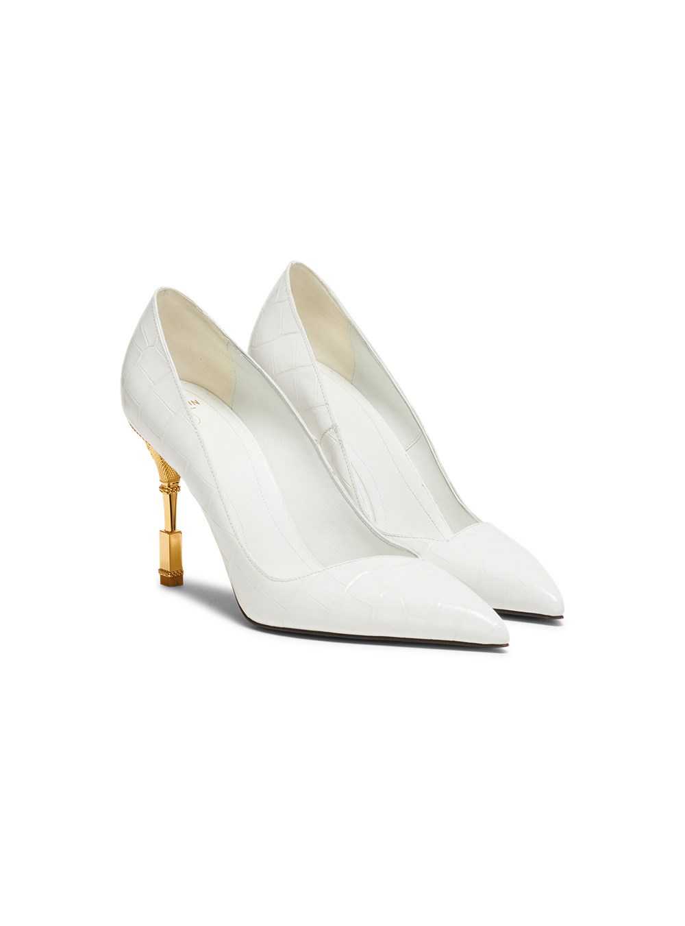 Balmain Moneta Pumps In Crocodile-embossed Leather White | ECQYFPX-10