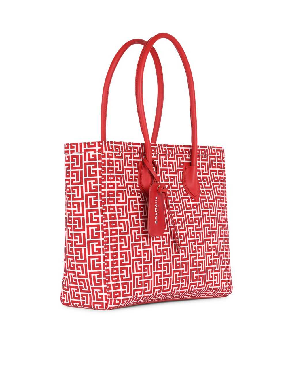 Balmain Monogram Canvas B-army 42 Tote Red | WGRZDJO-49