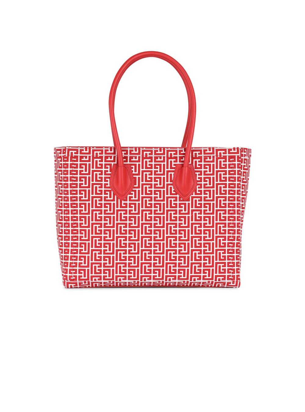 Balmain Monogram Canvas B-army 42 Tote Red | WGRZDJO-49