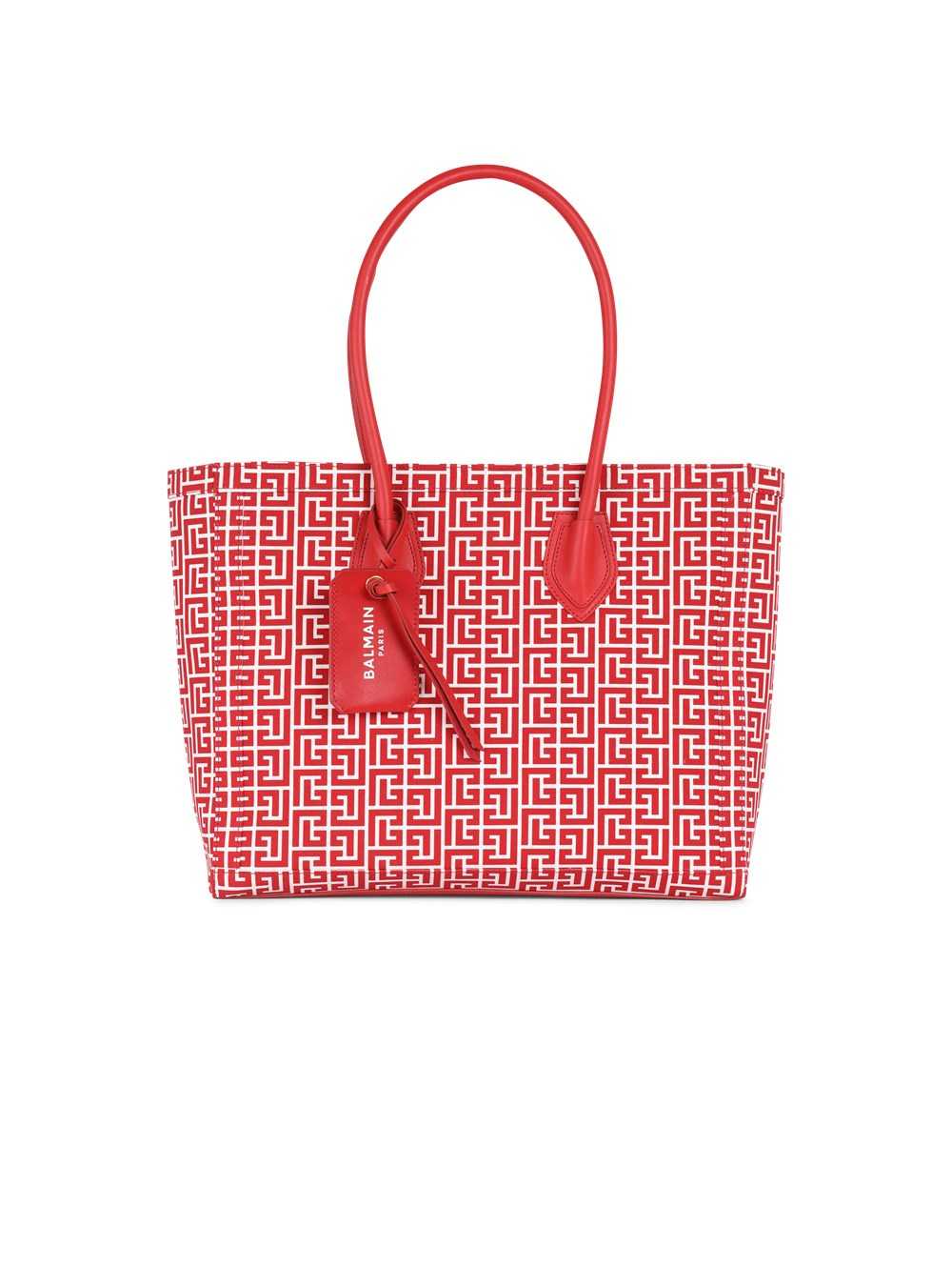 Balmain Monogram Canvas B-army 42 Tote Red | WGRZDJO-49